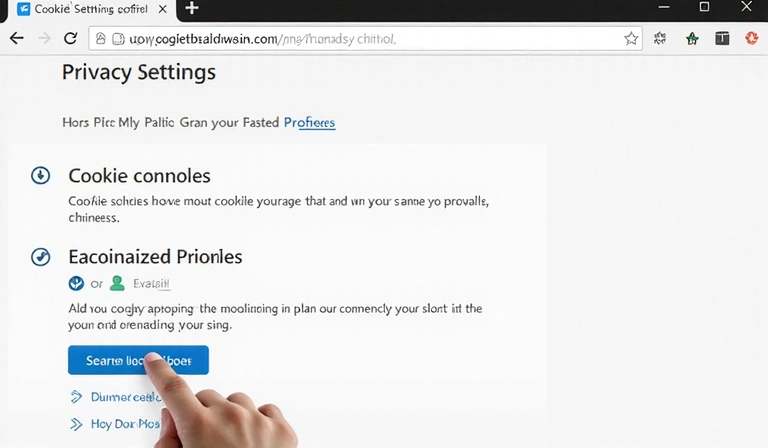 Ilustración de un usuario haciendo clic en opciones de configuración de privacidad en un navegador web.