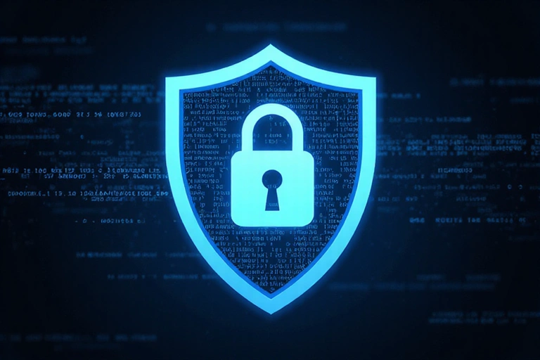 Ilustración de un escudo digital protegiendo un candado