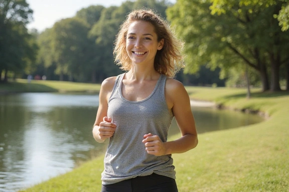 Persona sonriente haciendo ejercicio al aire libre, representando un estilo de vida saludable y pérdida de peso